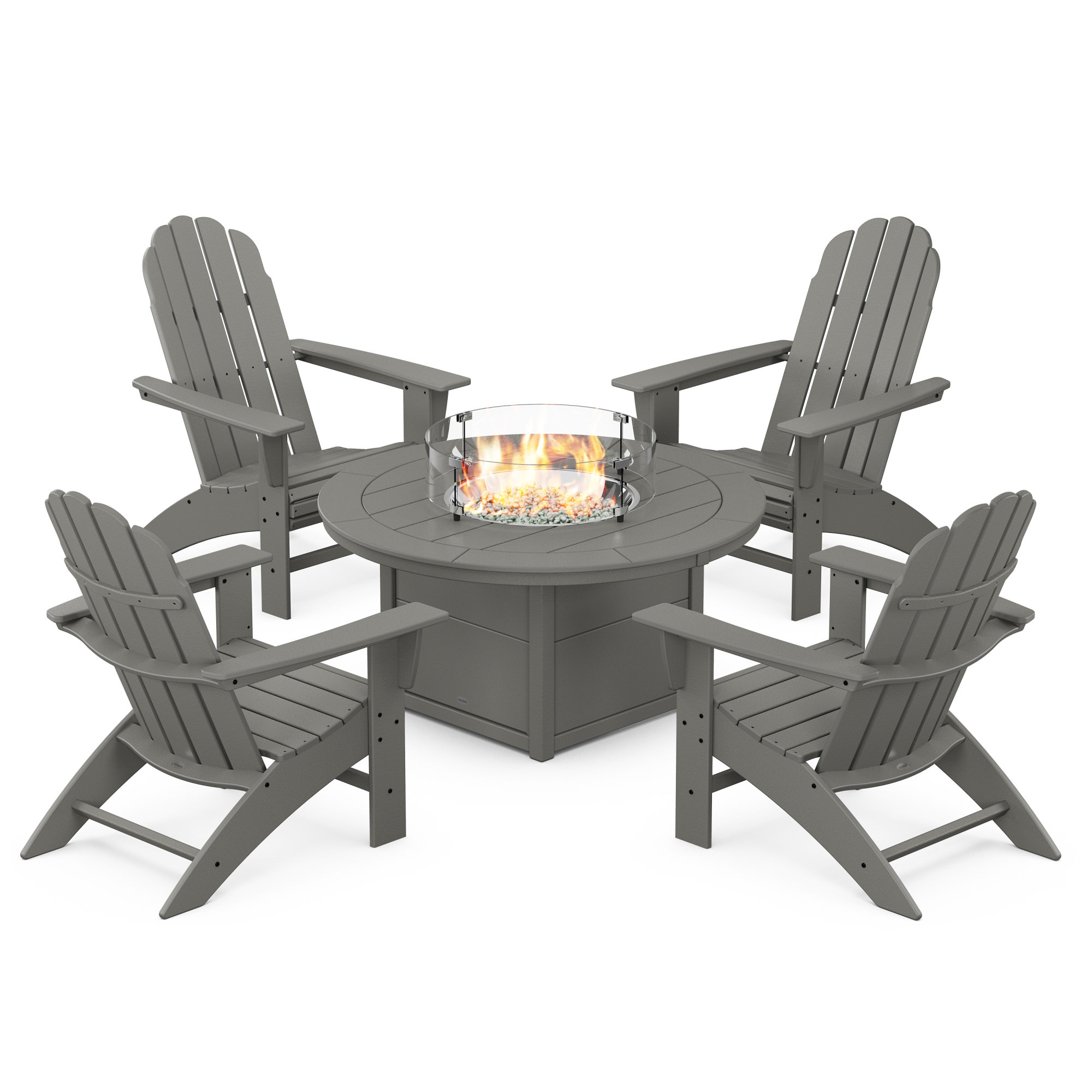 POLYWOOD® Vineyard Curveback Adirondack 5-Piece Conversation Set with Fire Pit Table