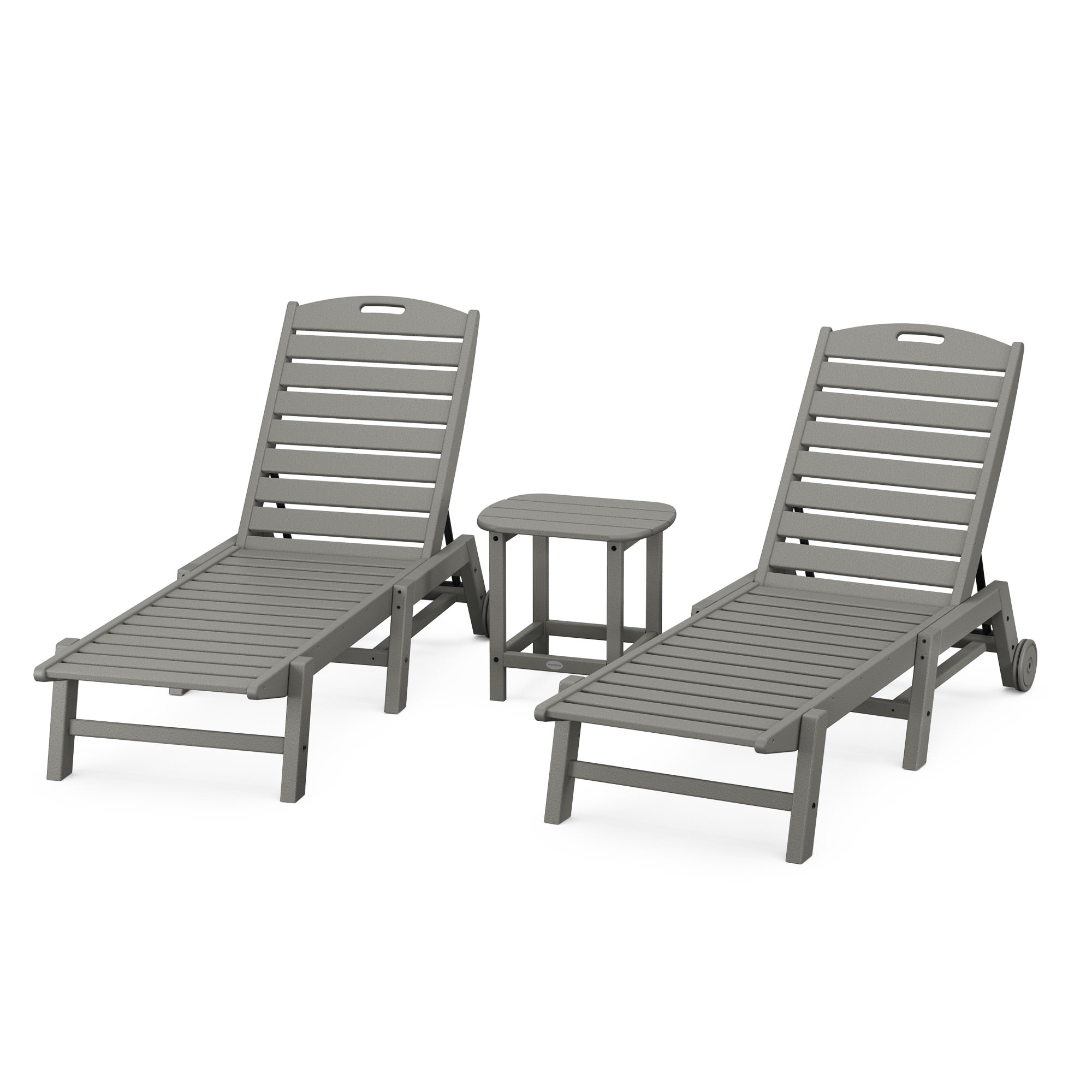 POLYWOOD® Nautical 3-Piece Chaise Lounge with Wheels Set with South Beach 18in Side Table
