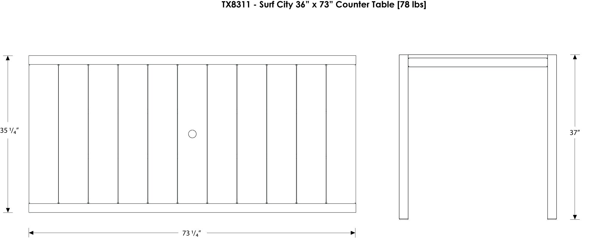 Trex® Outdoor Furniture Surf City 36 x 73 in Counter Table