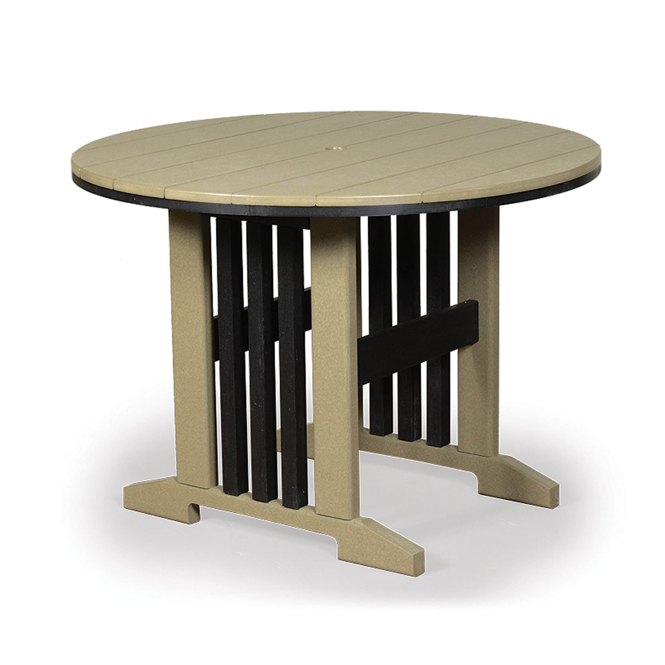 Shown in Slat color: weatherwood with black frame